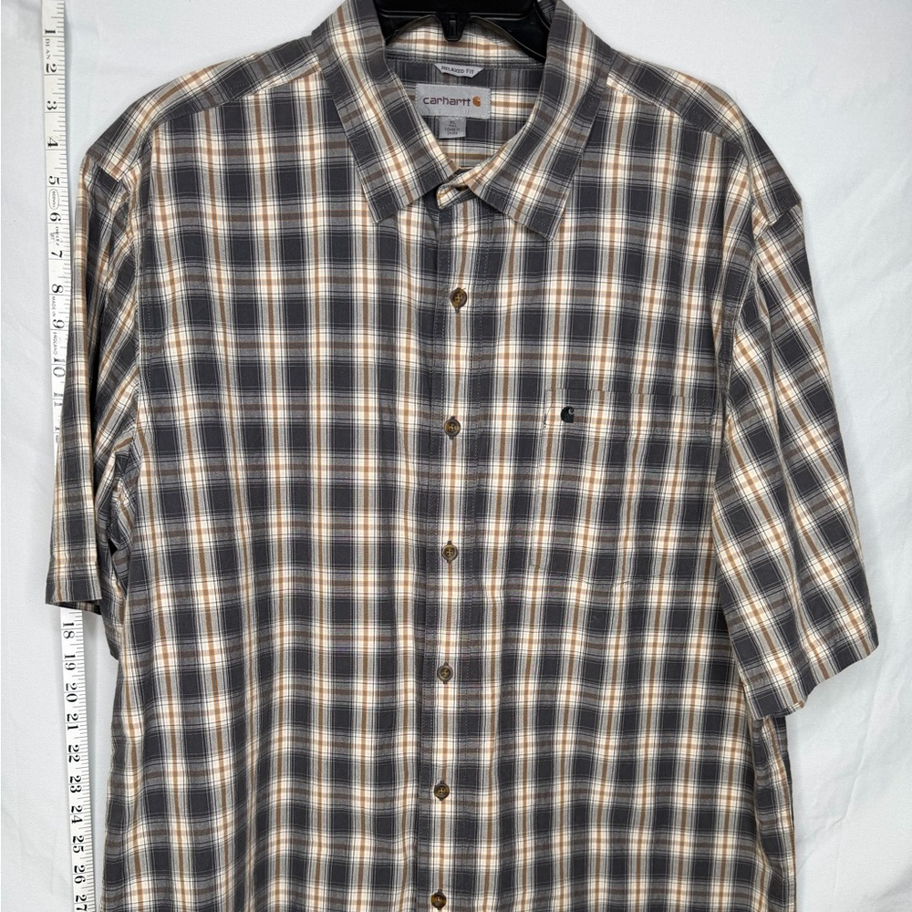 Carhartt Men's Gray Plaid Button Down Shirt